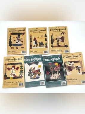 Lot  7 Country Borders Iron On Fabric Applique Kit Angels Snowman Birdhouse Bear